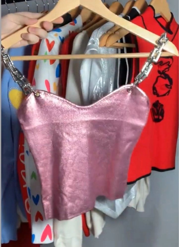 Shiny Sleek Silver Chain Top