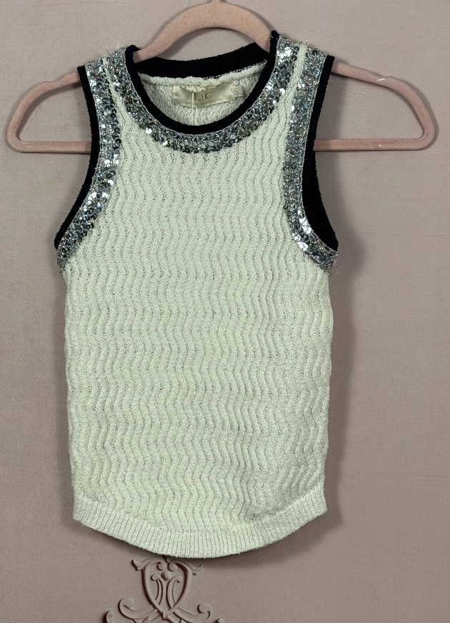 Knitted Bling Tank - White/Silver