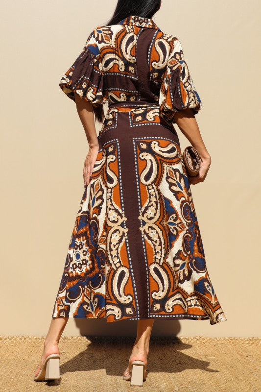 Bubble Sleeves Woven Shirt Dress