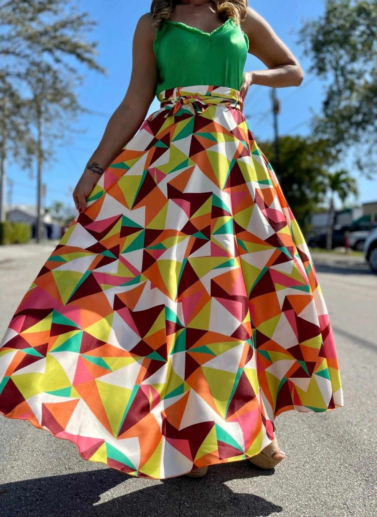 Orange Satin Skirt