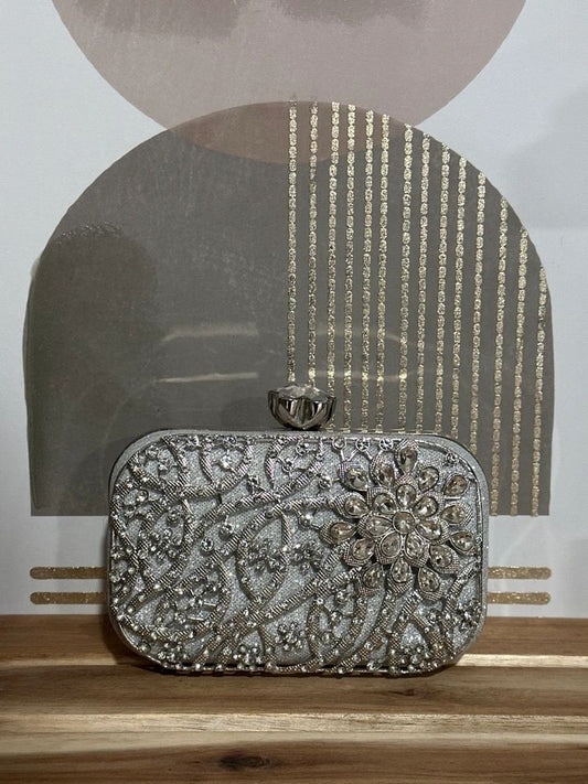 Silver Flower Clutch