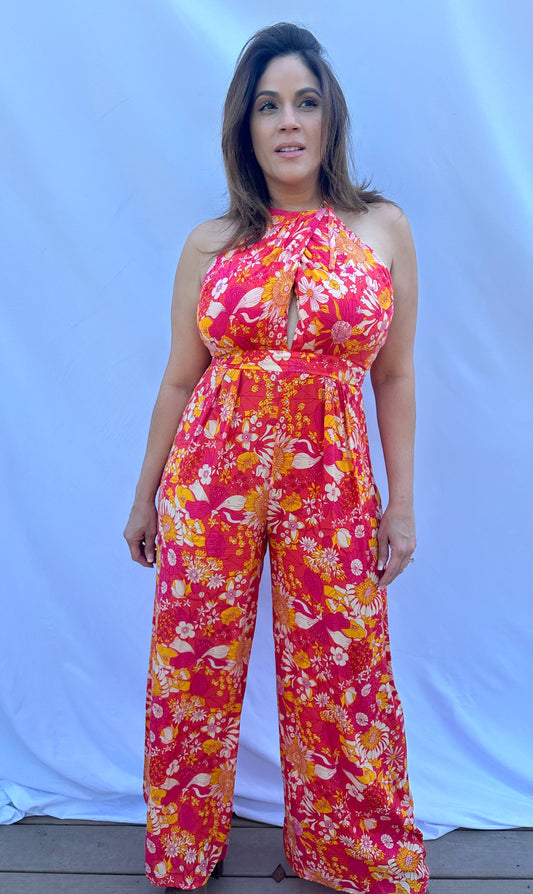 Orange Floral Peek Jumpsuit