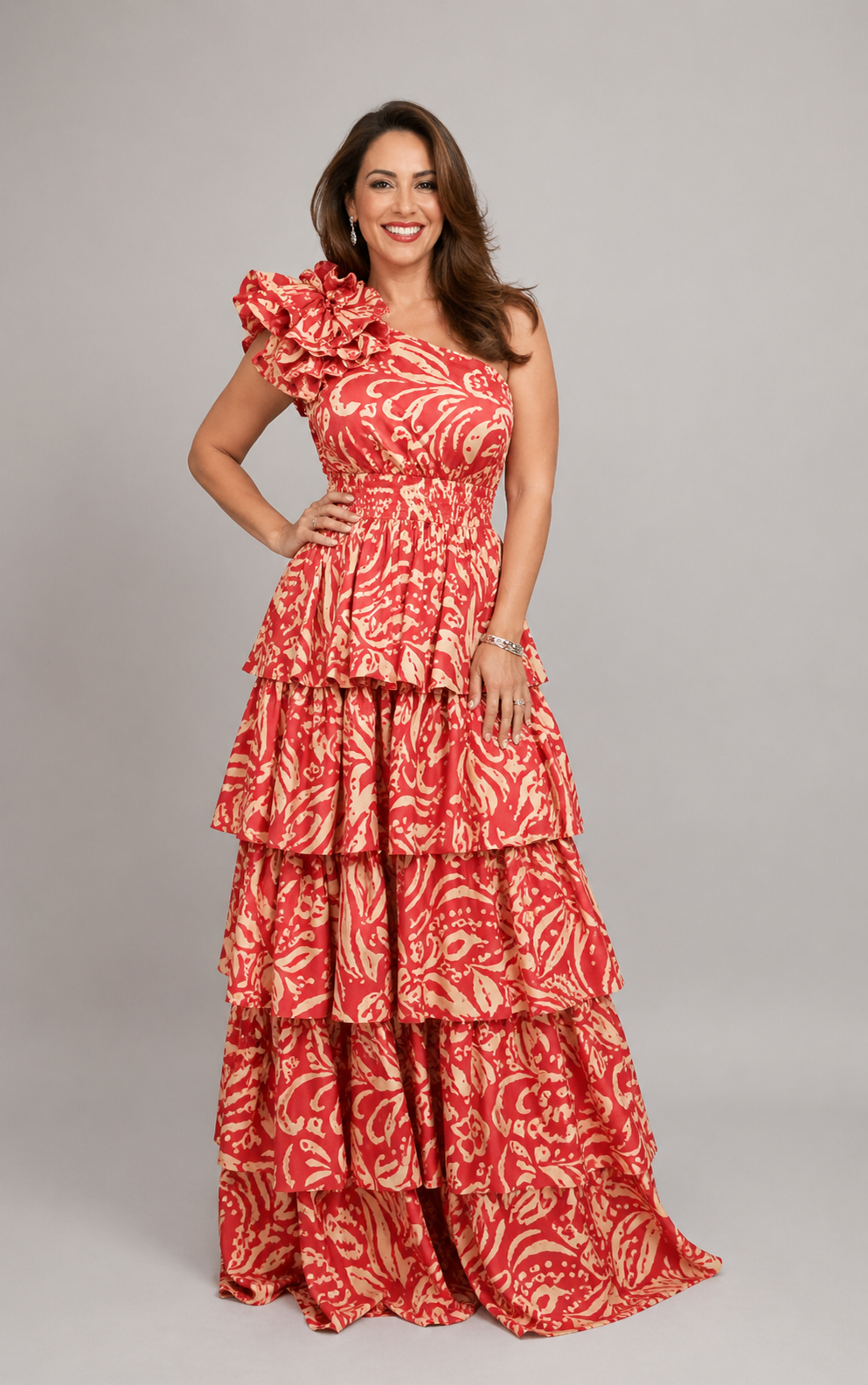 One Shoulder Ruffles Dress