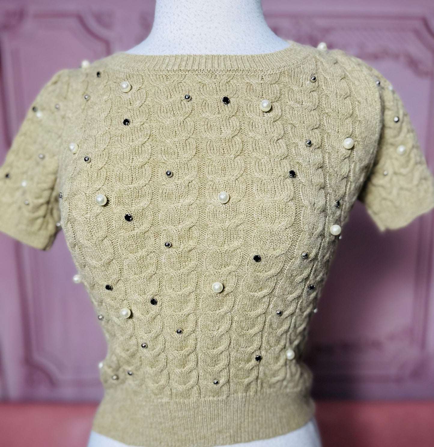 Taupe Knitted Studs Top