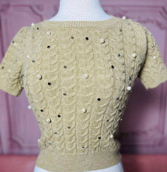Taupe Knitted Studs Top