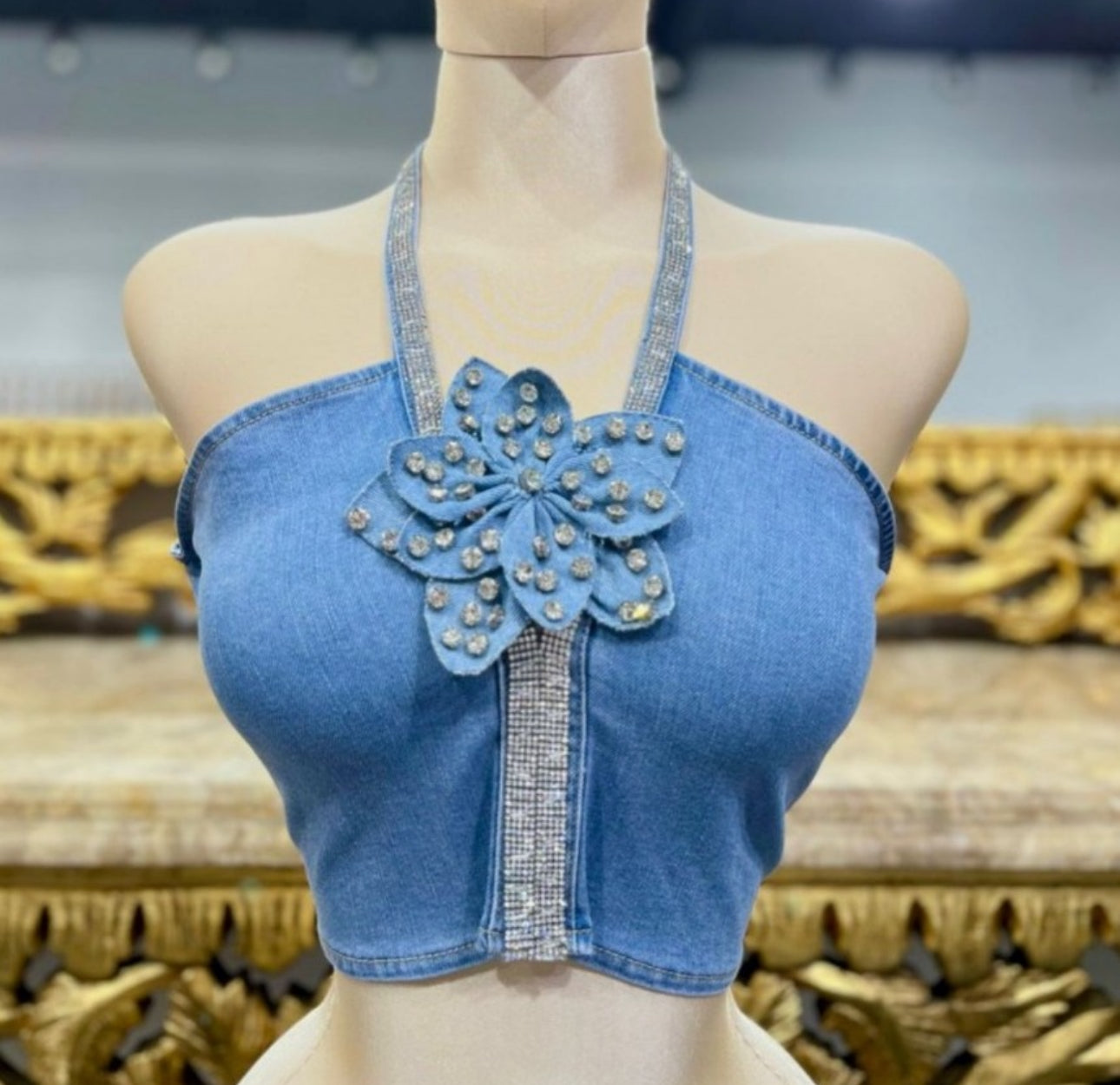 Denim Flower Crop Top