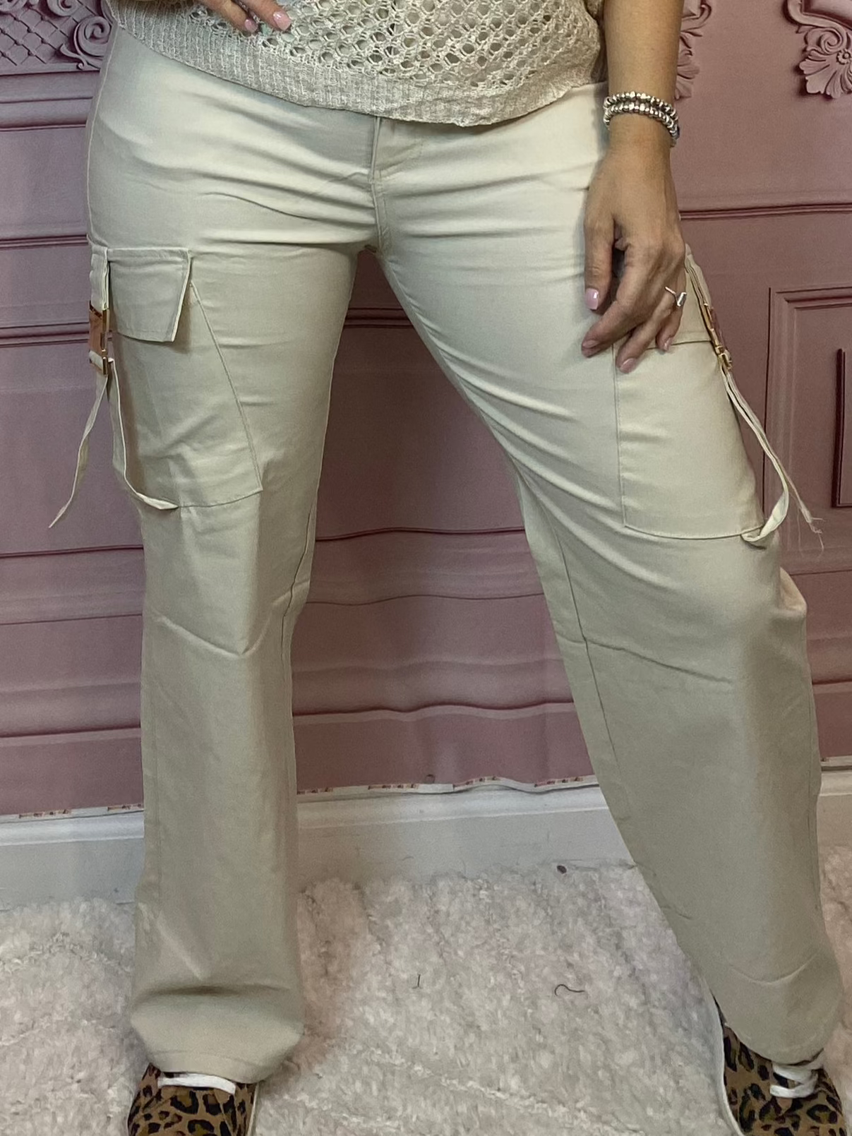 Beige Pants Gold Clips