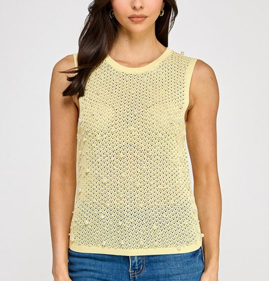 Yellow Knitted Pearls Top
