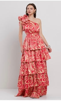One Shoulder Ruffles Dress