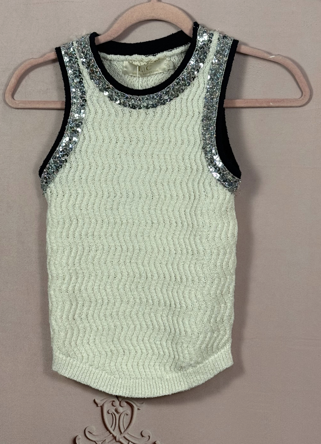 Knitted Bling Tank -  White/Silver