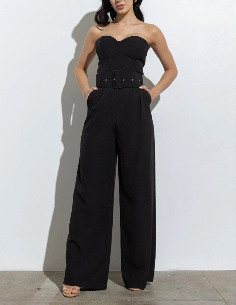 Black Dressy Belted Jumpsuit