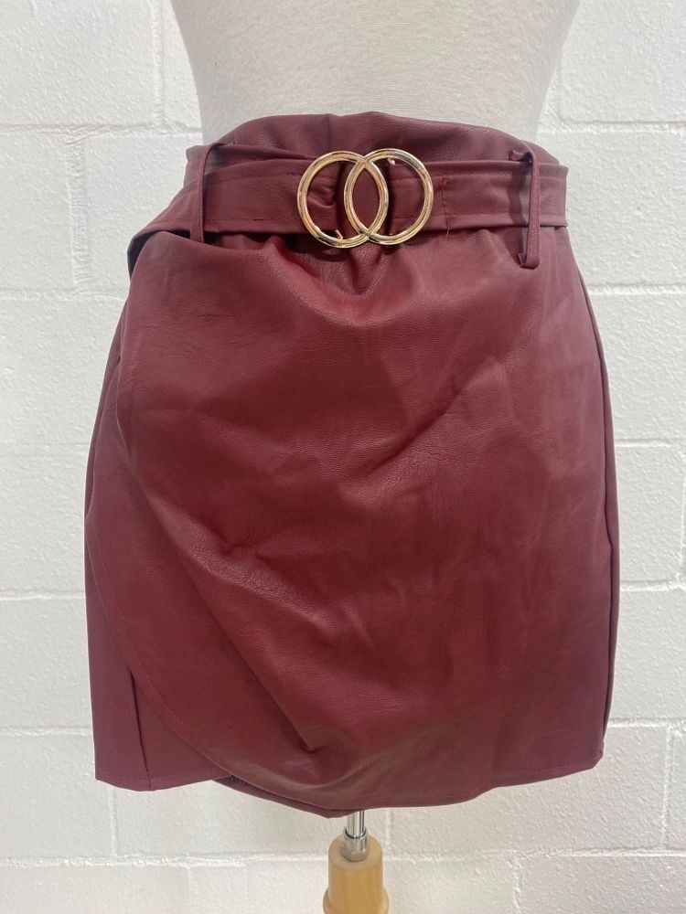 Italian Wine Faux Leather Skirt